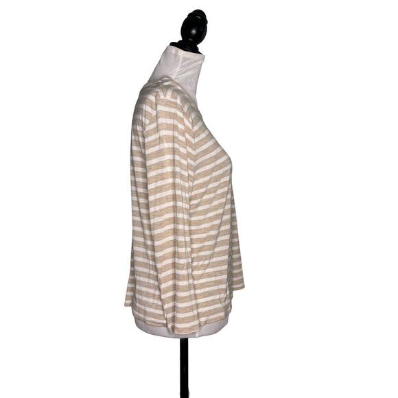 Vince Round Neck Long Sleeve Striped Knit Top Tan White Size Large - Picture 5 of 10